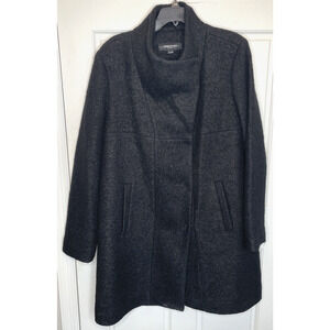 Kenneth Cole Women's Black Wool Funnel Neck Midi Coat Sz XL Snap Closure Jacket